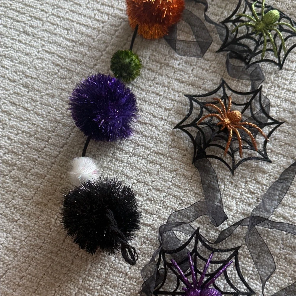 Halloween Pom Pom and Spider Web Garland